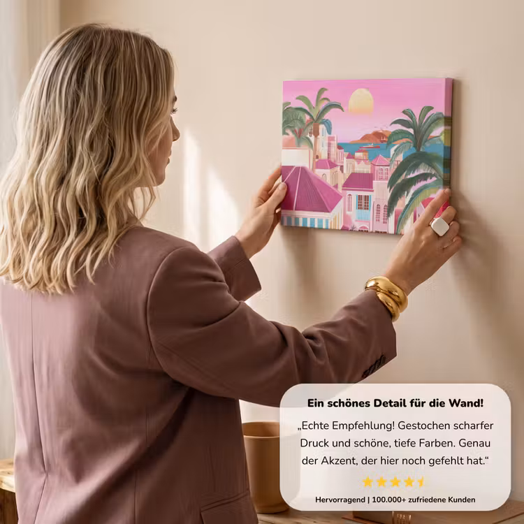 Stad - Roze - Palmbomen canvas 2cm klein -sfeer3