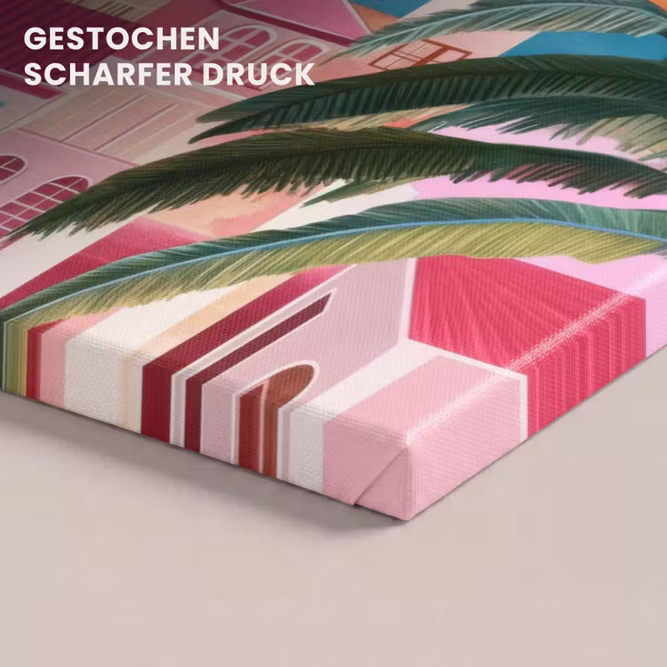 Stad - Roze - Palmbomen canvas 2cm klein -uniquesellingpoint_afwerking-onlywow_DE