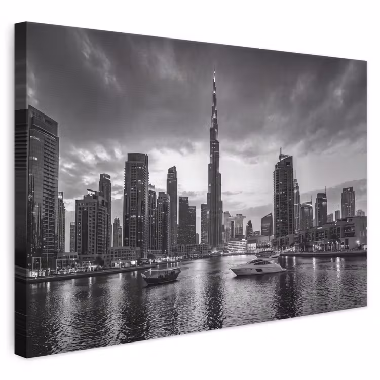 Stad - Skyline - Architectuur - Avond - Zwart-wit canvas 2cm klein -3d