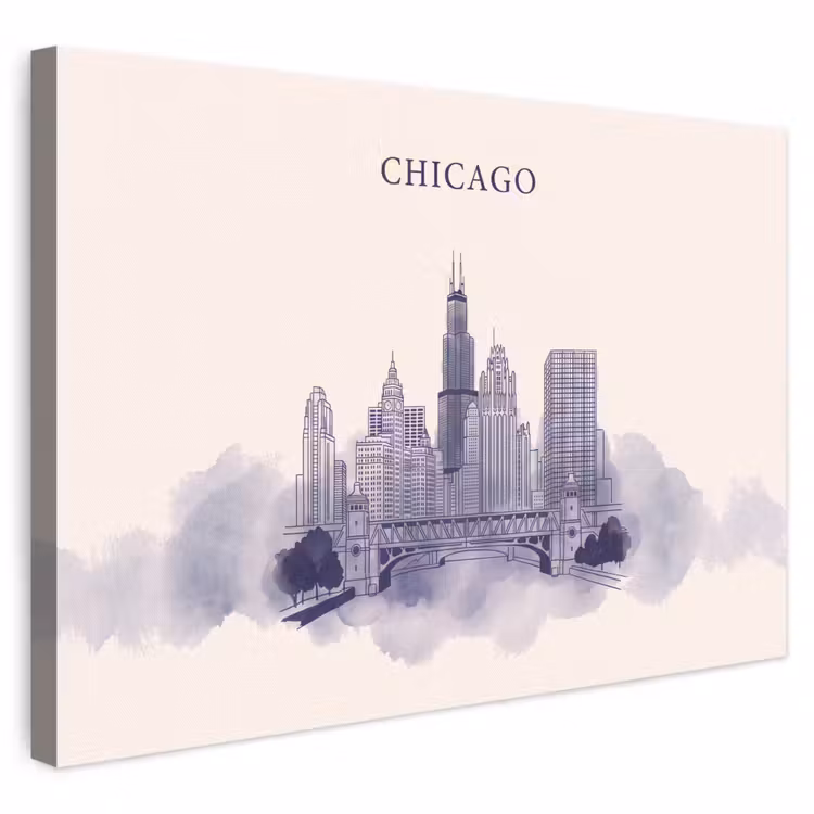 Stad - Skyline - Architectuur - Lijntekening - Blauw canvas 2cm klein -3d