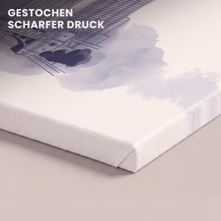 Stad - Skyline - Architectuur - Lijntekening - Blauw canvas 2cm klein -closeup_print_DE