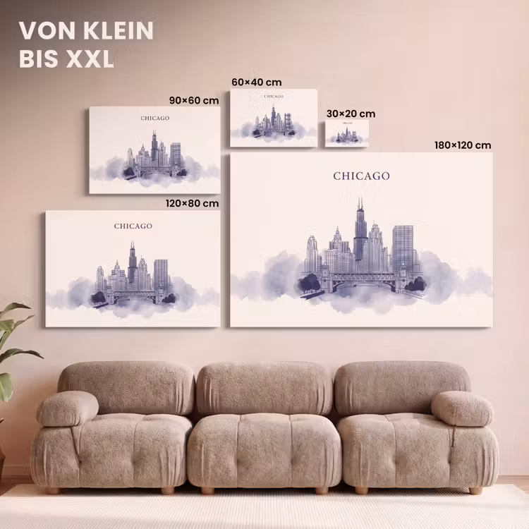 Stad - Skyline - Architectuur - Lijntekening - Blauw canvas 2cm klein -Xsfeer8_DE