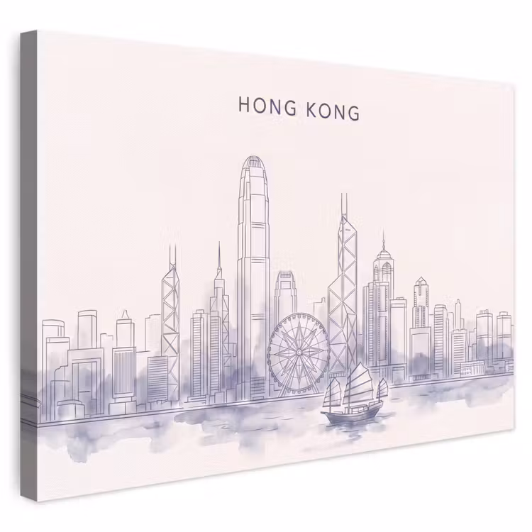 Stad - Skyline - Water - Lijntekening - Blauw canvas 2cm klein -3d
