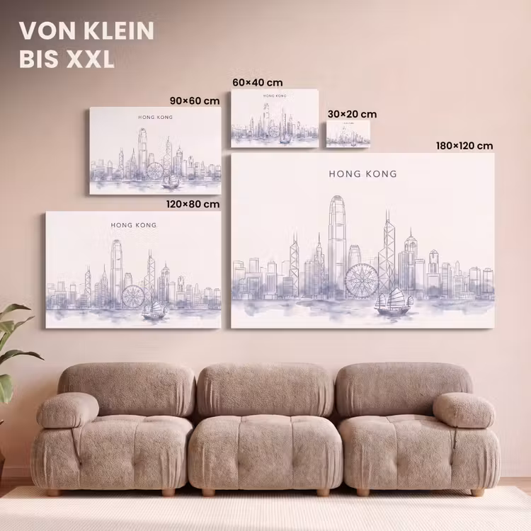 Stad - Skyline - Water - Lijntekening - Blauw canvas 2cm klein -Xsfeer8_DE
