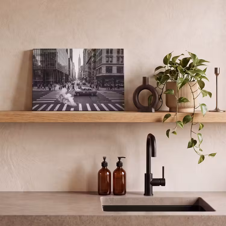 Stad - Straat - Gebouwen - Verkeer - Zwart-wit canvas 2cm klein -sfeer3