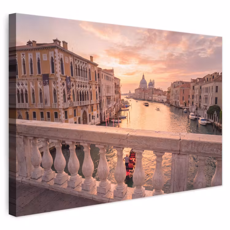 Stad - Venetië - Kanaal - Zonsopgang - Architectuur - Goud canvas 2cm klein -3d
