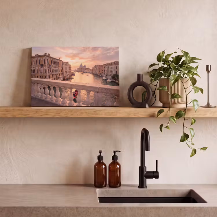 Stad - Venetië - Kanaal - Zonsopgang - Architectuur - Goud canvas 2cm klein -sfeer3