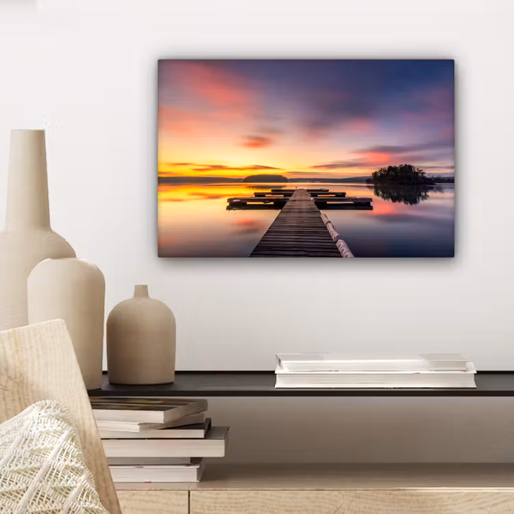 Steiger - Zonsondergang - Water - Zee - Reflectie canvas 2cm klein -sfeer6