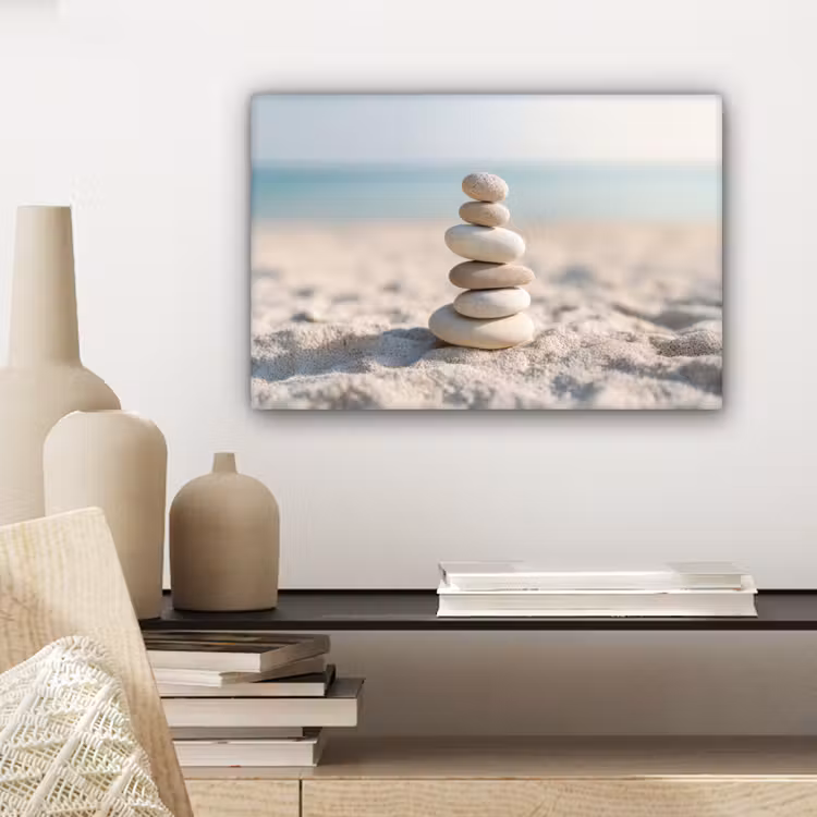 Stenen - Stapel - Zand - Zee canvas 2cm klein -closeup_print_DE