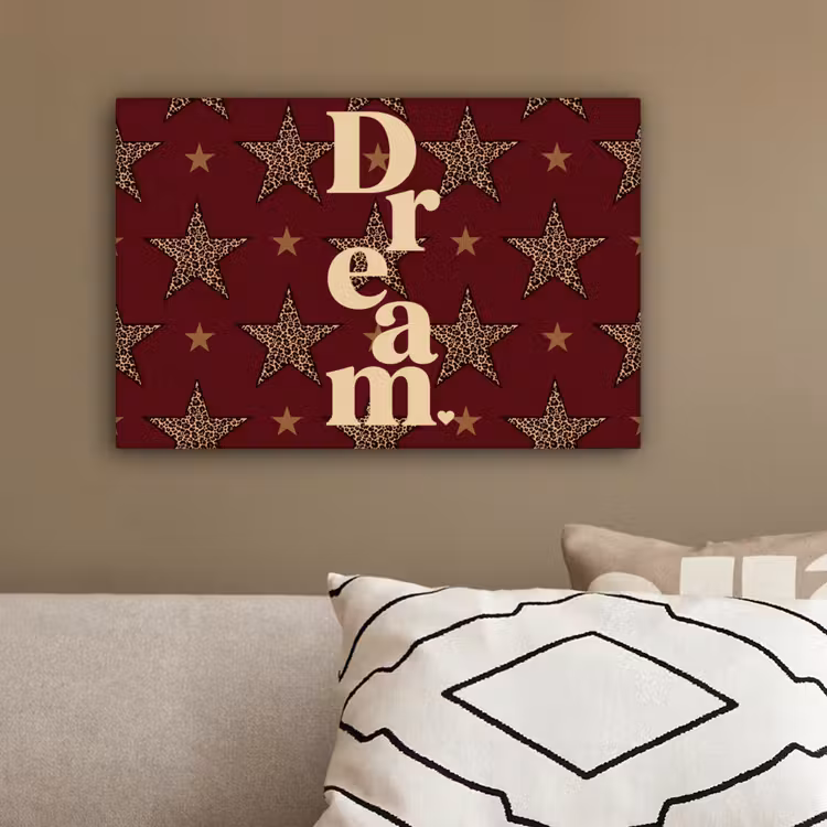 Sterren - Luipaardprint - Dream - Bordeaux canvas 2cm klein -closeup_print_DE