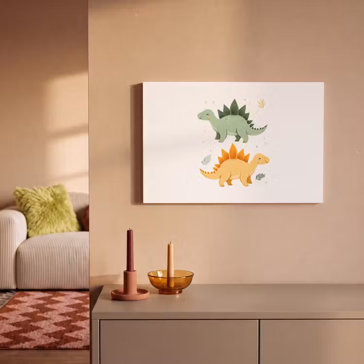 Sterren - Stegosaurussen - Blaadjes - Groen canvas 2cm klein -sfeer1