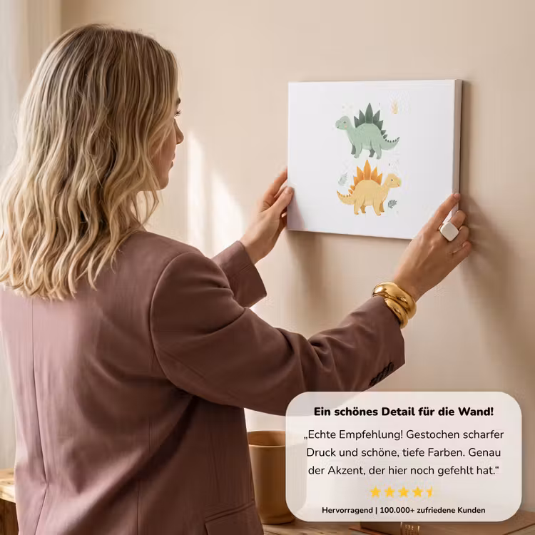 Sterren - Stegosaurussen - Blaadjes - Groen canvas 2cm klein -sfeer3