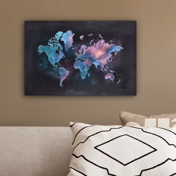 Sterren - Wereldkaart - Blauw canvas 2cm klein -sfeer3