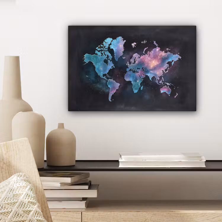 Sterren - Wereldkaart - Blauw canvas 2cm klein -sfeer6
