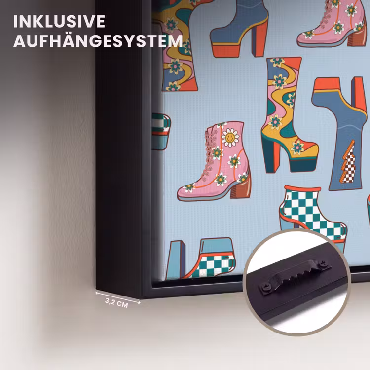 Laarzen - Patroon - Disco Canvas met baklijst klein 1124 -closeup_ophangsysteem_DE