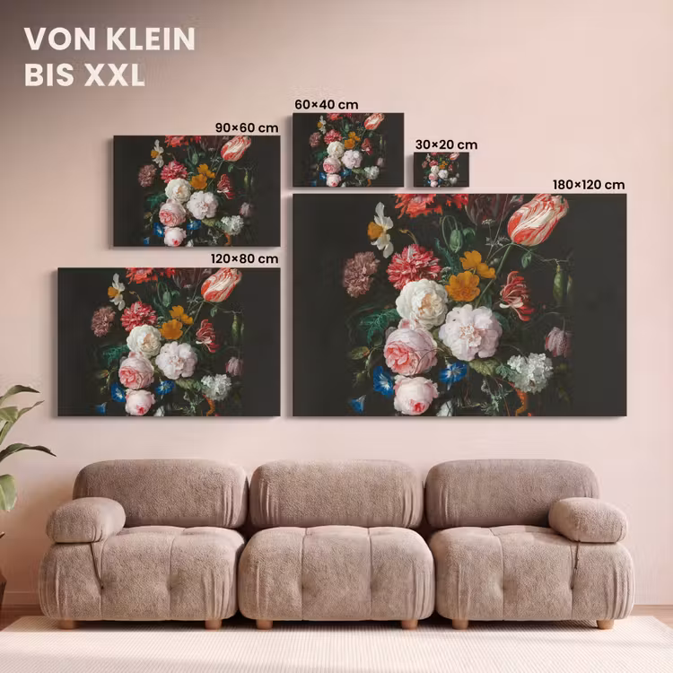 Stilleven met bloemen in een glazen vaas - Schilderij van Jan Davidsz. de Heem canvas 2cm klein -Xsfeer8_DE