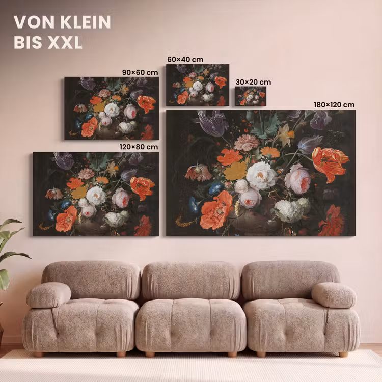 Stilleven met bloemen en een horloge - Schilderij van Abraham Mignon canvas 2cm klein -Xsfeer8_DE