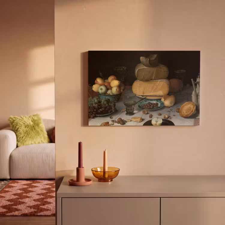 Stilleven met kazen - Schilderij van Floris Claesz. van Dijck canvas 2cm klein -sfeer1