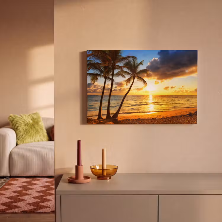 Strand - Horizon - Zonsondergang - Palmboom - Zee canvas 2cm klein -sfeer1