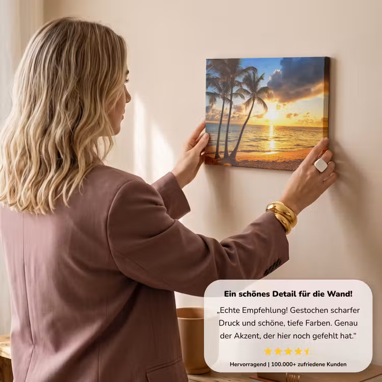 Strand - Horizon - Zonsondergang - Palmboom - Zee canvas 2cm klein -Xsfeer7_DE