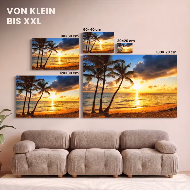 Strand - Horizon - Zonsondergang - Palmboom - Zee canvas 2cm klein -Xsfeer8_DE