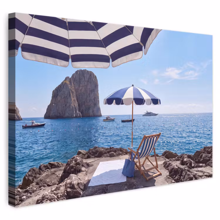 Strand - Ligstoel - Parasol - Zomer - Blauw canvas 2cm klein -3d