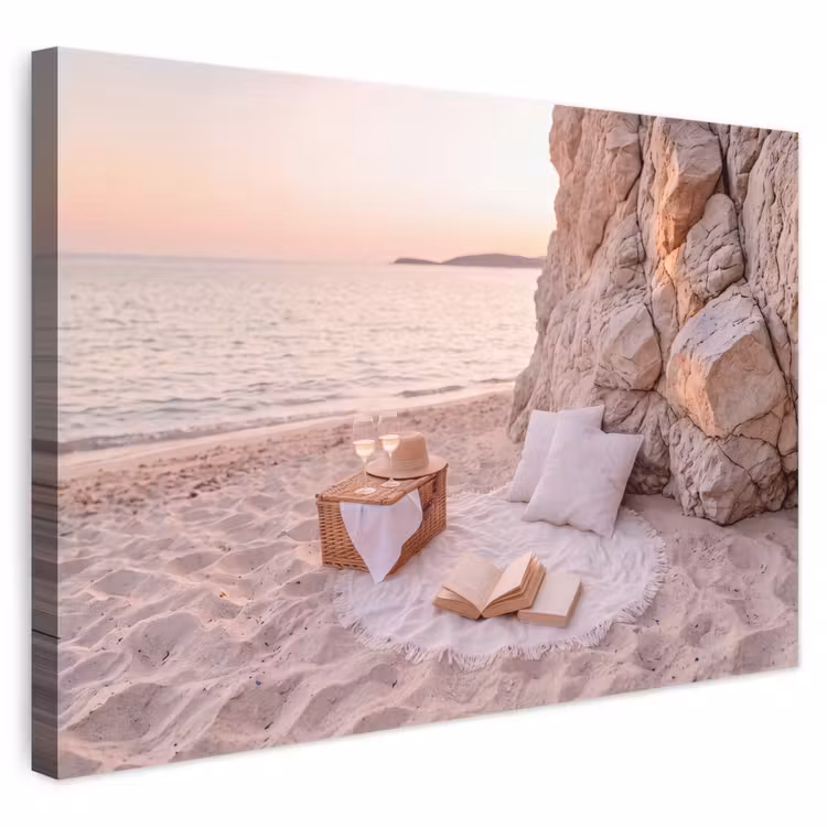 Strand - Picknick - Zonsondergang - Zomer - Natuur canvas 2cm klein -3d