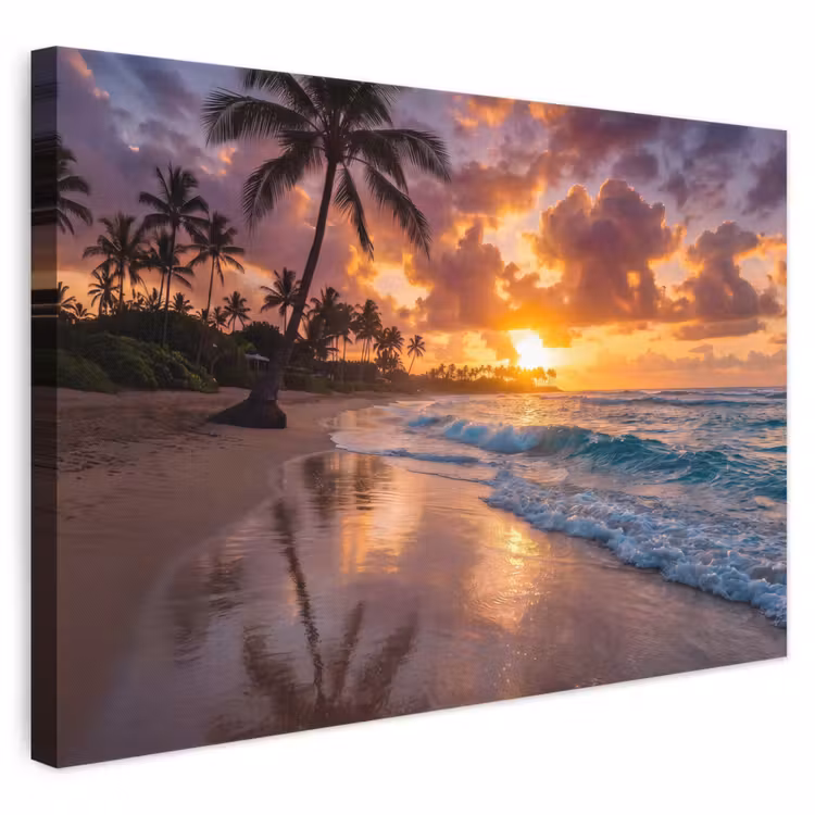 Strand - Zonsopgang - Tropisch - Natuur - Oranje canvas 2cm klein -3d