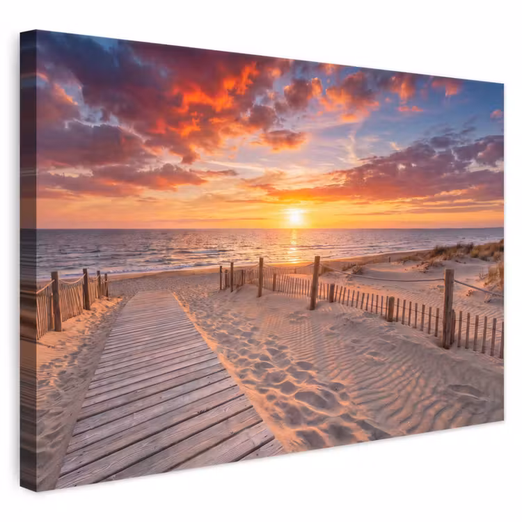 Strand - Zonsondergang - Zee - Natuur - Oranje canvas 2cm klein -3d