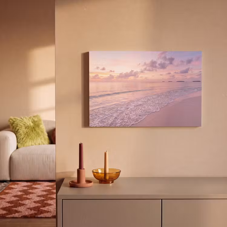 Strand - Zonsondergang - Natuur - Minimalistisch - Roze canvas 2cm klein -sfeer1