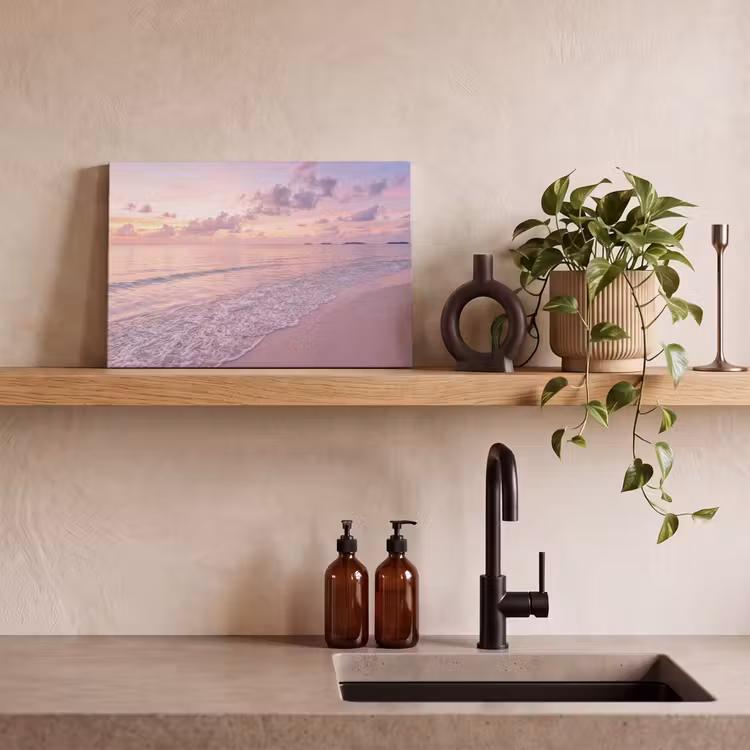 Strand - Zonsondergang - Natuur - Minimalistisch - Roze canvas 2cm klein -sfeer3