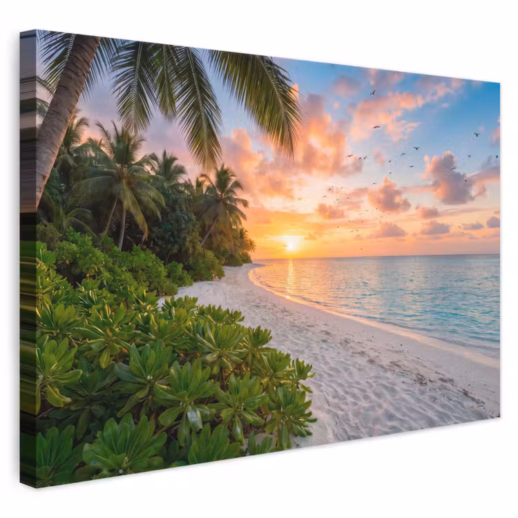 Strand - Zonsondergang - Palmbomen - Tropisch - Natuur canvas 2cm klein -3d