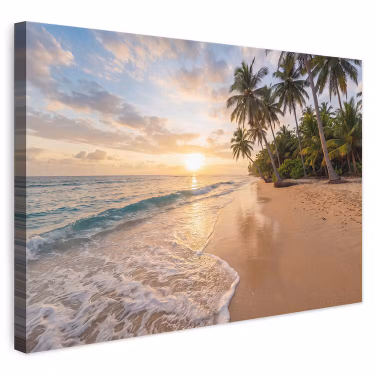 Strand - Zonsondergang - Tropisch - Natuur - Goud canvas 2cm klein -3d