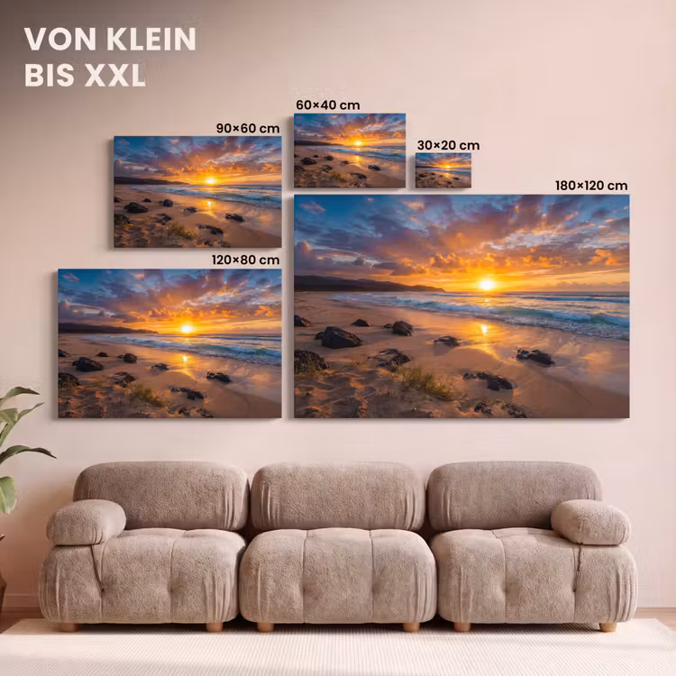 Strand - Zonsondergang - Golven - Natuur - Oranje canvas 2cm klein -Xsfeer8_DE