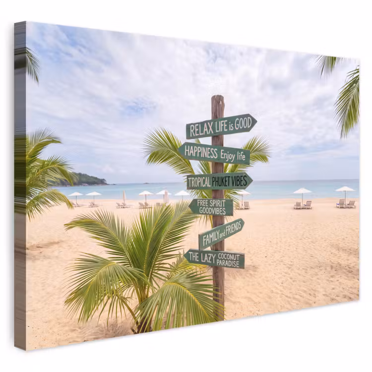 Strand - Wegwijzer - Palmen - Tropisch - Groen canvas 2cm klein -3d