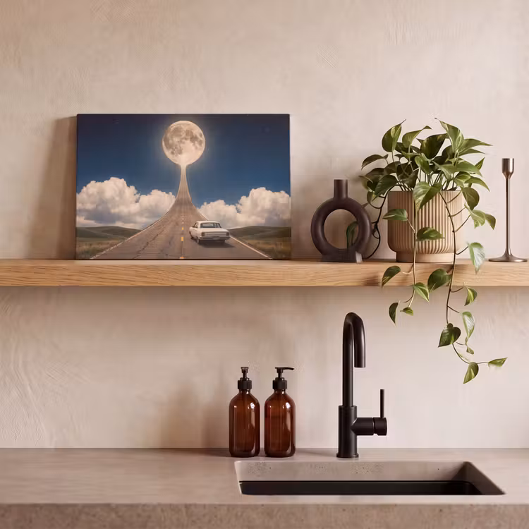 Leinwandbild - Straße – Mond – Nacht - Weg - Maan - Nacht canvas 2cm klein