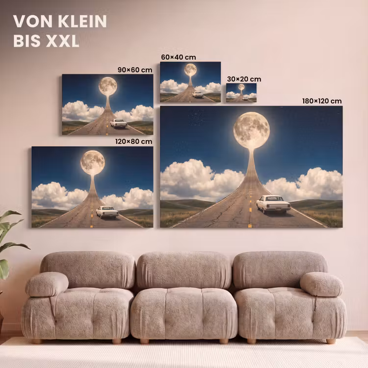 Leinwandbild - Straße – Mond – Nacht - Weg - Maan - Nacht canvas 2cm klein