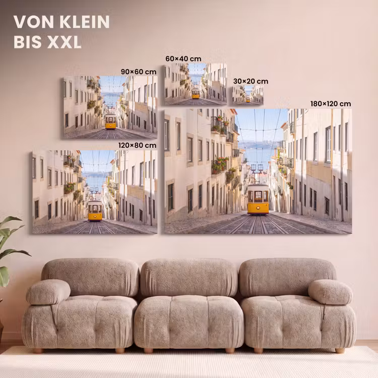 Tram - Straat - Stad - Architectuur - Geel canvas 2cm klein -Xsfeer8_DE