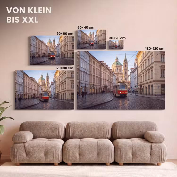 Tram - Straat - Stadsgezicht - Klassiek - Rood canvas 2cm klein -Xsfeer8_DE