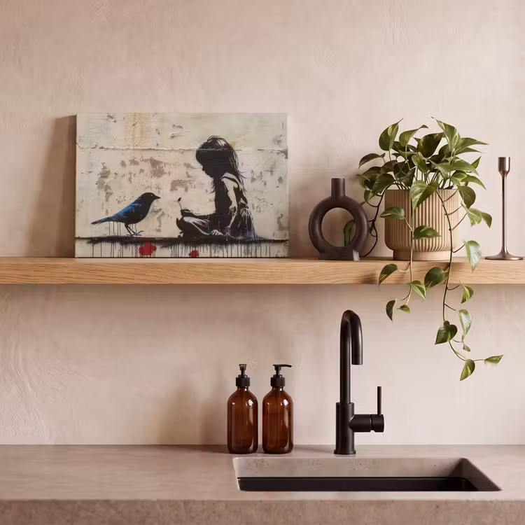 Street art - Meisje - Vogel - Graffiti - Banksy canvas 2cm klein -sfeer3