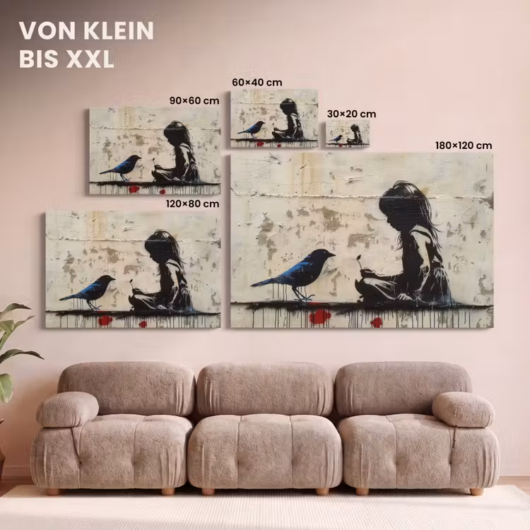 Street art - Meisje - Vogel - Graffiti - Banksy canvas 2cm klein -Xsfeer8_DE