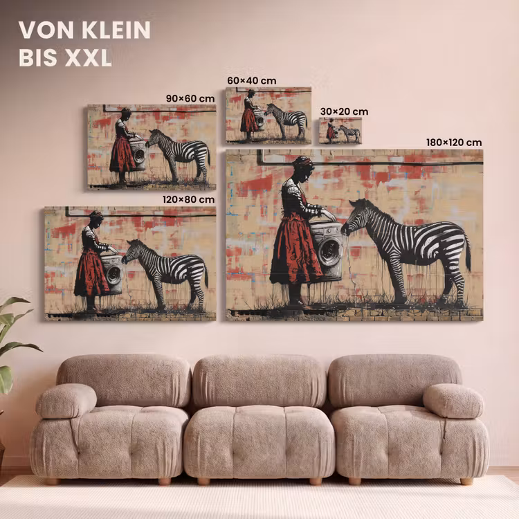 Street art - Zebra - Vrouw - Dieren - Graffiti - Banksy canvas 2cm klein -Xsfeer8_DE