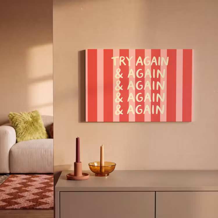 Strepen - Rood - Try again canvas 2cm klein -sfeer1