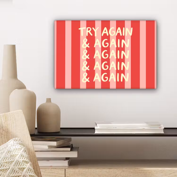 Strepen - Rood - Try again canvas 2cm klein -sfeer6