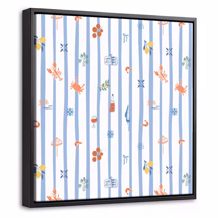 Strepen - Blauw - Patroon - Zomer Canvas met baklijst klein 1124 -threedimensional_3d_global