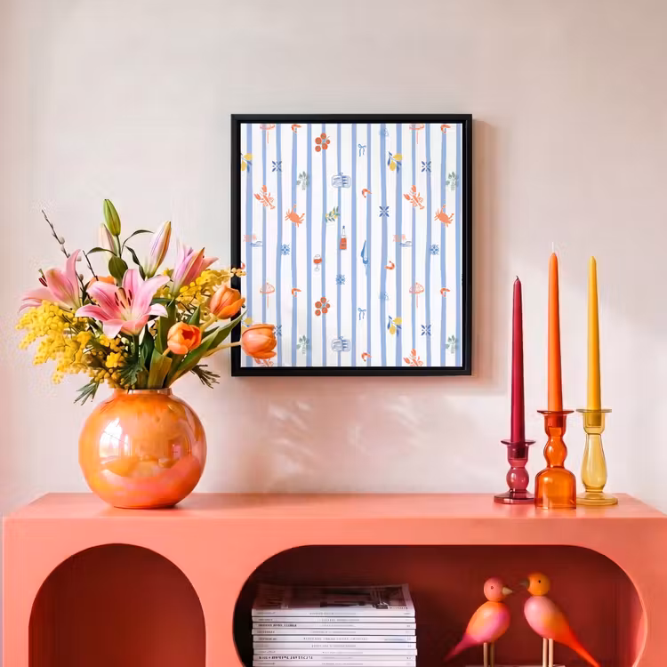 Strepen - Blauw - Patroon - Zomer Canvas met baklijst klein 1124 -atmosphere_sfeer3_global