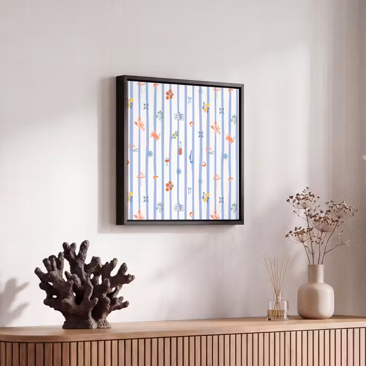 Strepen - Blauw - Patroon - Zomer Canvas met baklijst klein 1124 -atmosphere_sfeer4_global