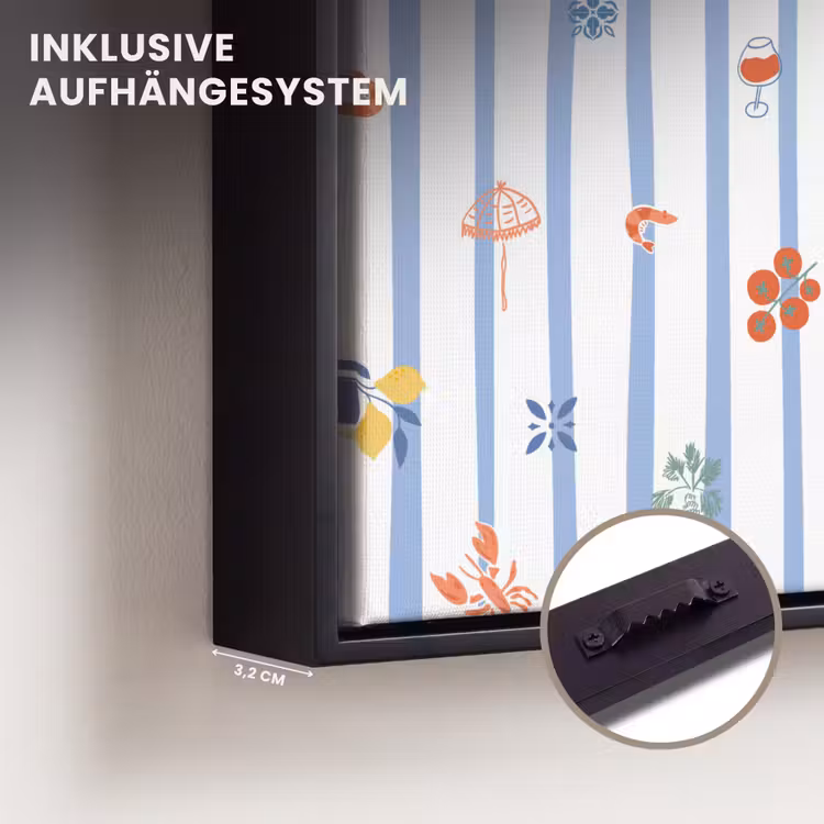 Strepen - Blauw - Patroon - Zomer Canvas met baklijst klein 1124 -closeup_ophangsysteem_DE