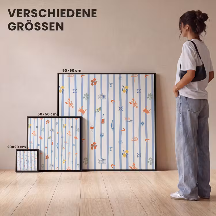 Strepen - Blauw - Patroon - Zomer Canvas met baklijst klein 1124 -comparison_formatenoverzicht_DE