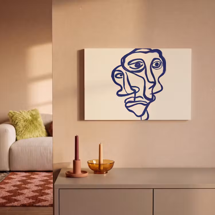 Lijntekening - Overlappende gezichten - Donkerblauw canvas 2cm klein -sfeer1